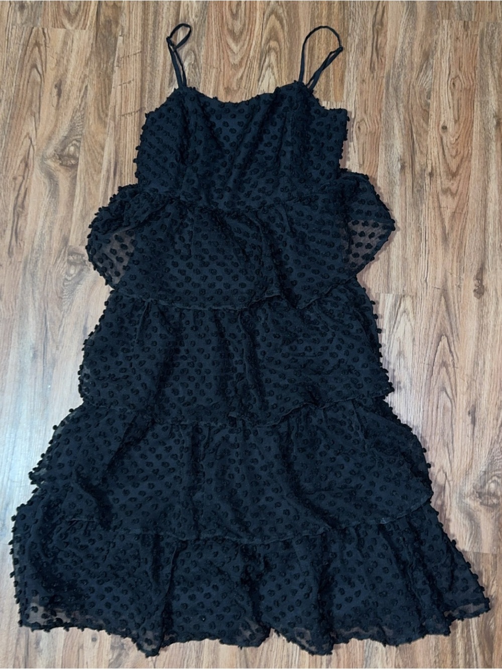 Lulus Flirting with You Black Tiered Pom Pom Midi Dress - M